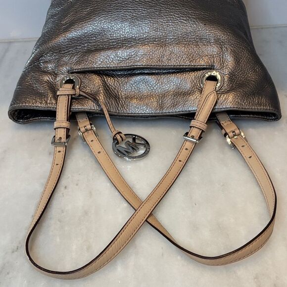 Michael Kors Metallic Pebbled Leather Shoulder Tote Bag - Picture 10 of 14